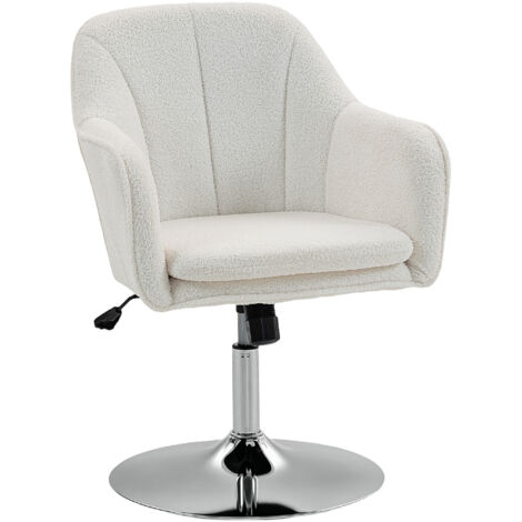 Fauteuil de salon, chaise pivotant à hauteur réglable, fonction de bascule, coussin rembourré, 61 x 64 x 80-92 cm, blanc
