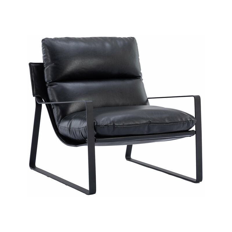 Fauteuil de Salon Confortable Chaise Relaxant avec Siège Épais Fauteuil Lounge de Structure Métal, Similicuir, Noir - Noir