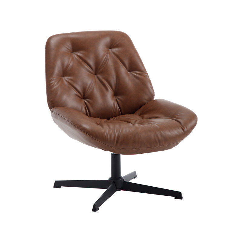 Wahson Office Chairs - Fauteuil de Salon Confortable Fauteuil Pivotant avec Coussin Dossier Épais Fauteuil Design Salon en Similicuir Pied Métal,