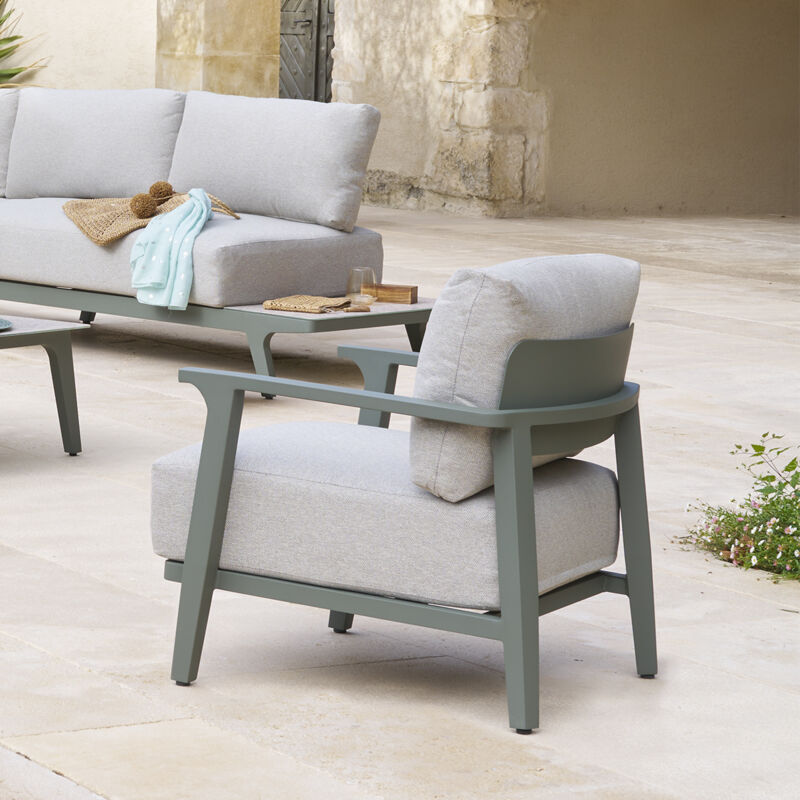 Fauteuil de salon de jardin Pulpy vert laurier aluminium et polyester - Hespéride