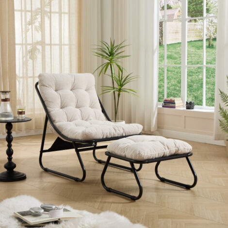 Fauteuil de salon d'extérieur avec repose-pieds, fauteuil inclinable confortable avec coussin moelleux et repose-pieds, idéal pour le salon, la chambre à coucher ou la salle de lecture