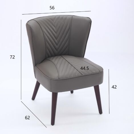 Fauteuil de salon en cuir gris, sans accoudoirs. Structure en bois de caoutchouc massif. Meuble confortable et moderne.