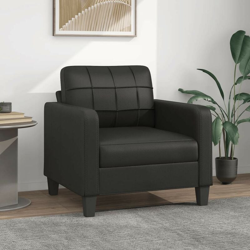Fauteuil de Salon en Tissu Noir. Avec Pied en bois. Confort et qualité - Noir