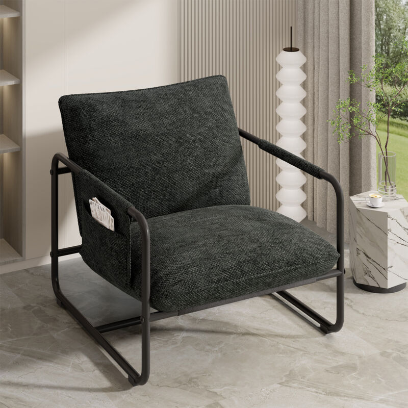 Fauteuil de Salon en Tissu,Chaise Loisirs Confortable,Cadre en métal, Fauteuil Relax Modern pour Salon et Chambre,Gris foncé