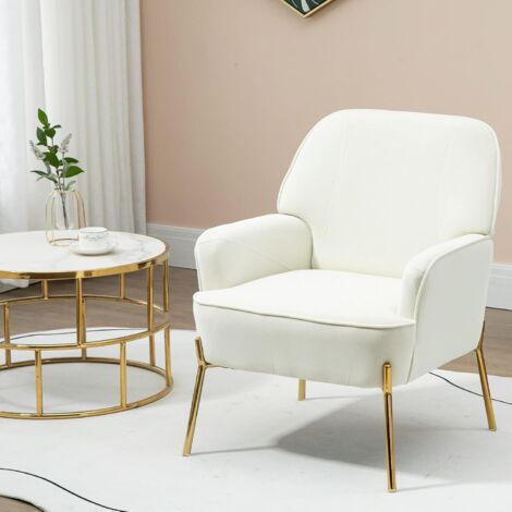 Fauteuil de Salon en Velours avec accoudoirs, Fauteuil rembourré Confortable pour Chambre et Salon - Blanc