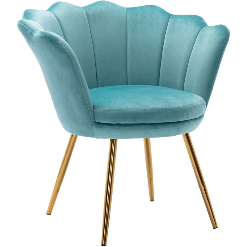 Fauteuil de Salon Chaise Coquillage avec Pieds Métal Fauteuil Scandinave pour Chambre, Velours, Vert Clair