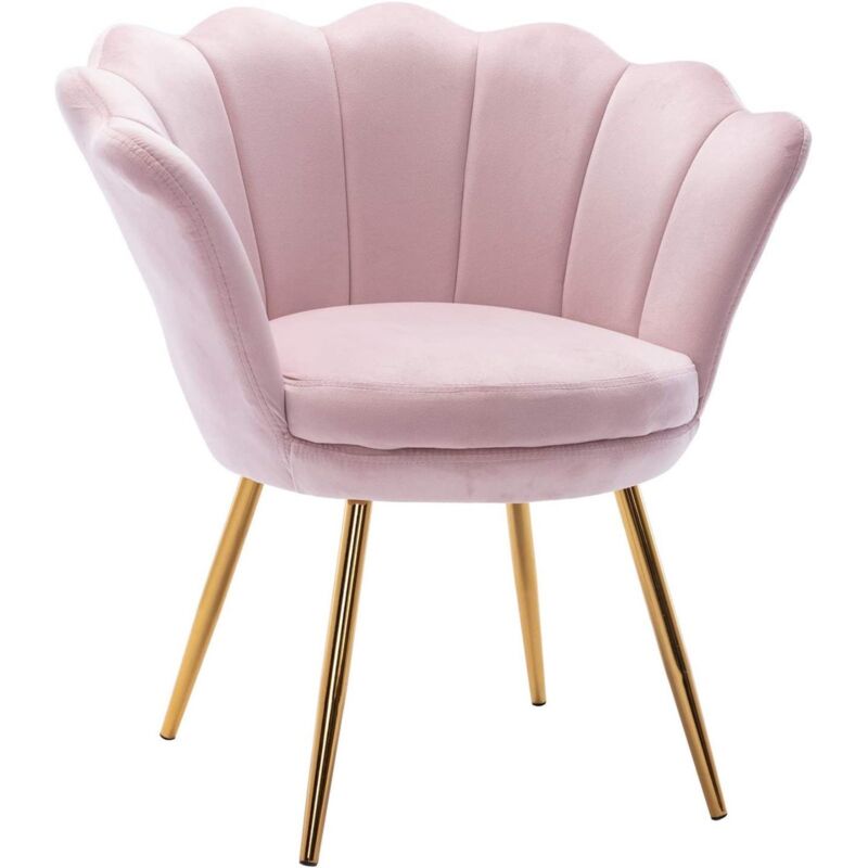 Wahson Office Chairs – Fauteuil relax en velours rose clair – Dossier en forme de pétale – Pieds en métal plaqué or – Confort optimal pour salon et
