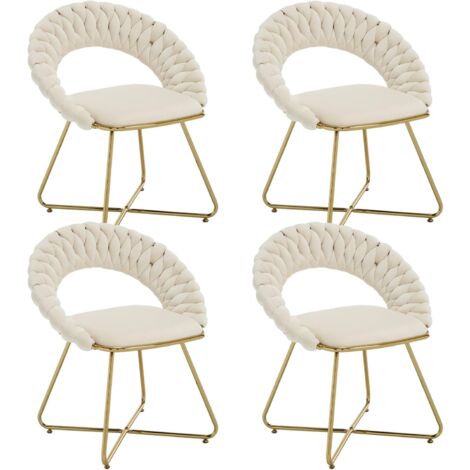 Fauteuil de Salon en Velours Lot de 4, Pieds en Métal Plaqué Or Chaise Coiffeuse Rembourré pour Salon et Chambre, Beige, Wahson