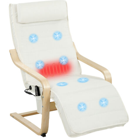 Fauteuil de salon fauteuil relax massant et chauffant dossier haut, appui-tête et repose-pieds, 67 x 95 x 101 cm, crème