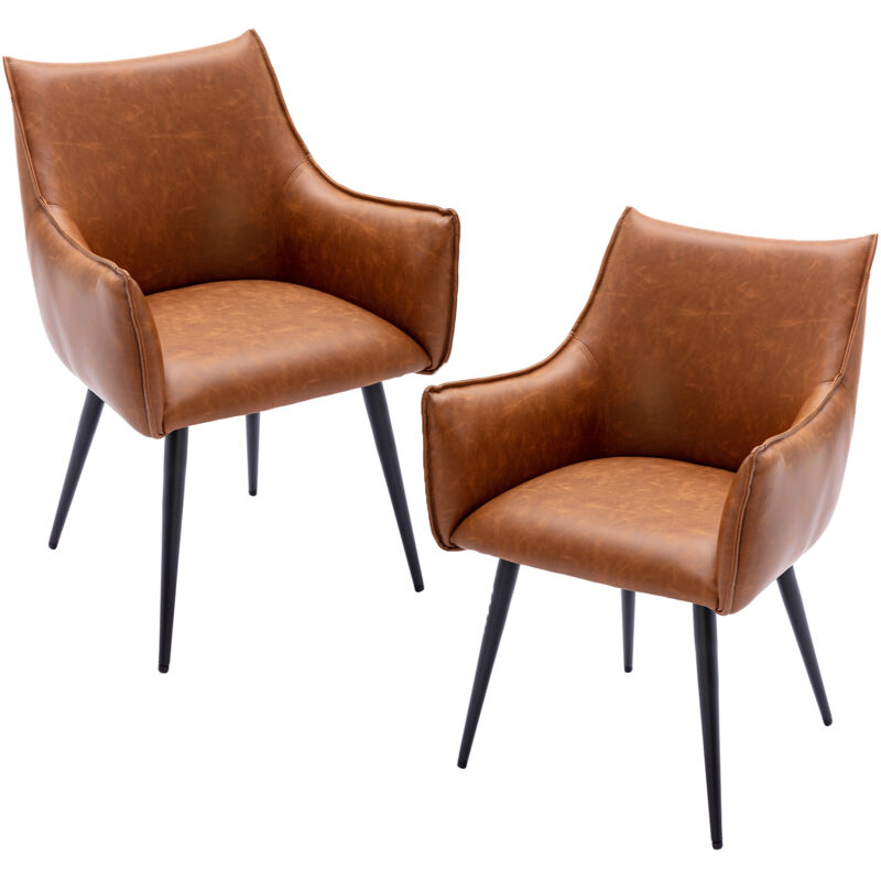 Wahson Fauteuil relax en Cuir PU,Lot de 2 Fauteuil de Salon avec Pieds Métal, Chaise de Salon Chambre Rembourré, Marron