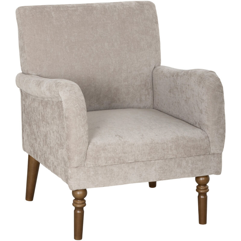Fauteuil de salon - HOMCOM - dossier haut, accoudoirs, assise large - pieds en bois d'hévéa, tissu en lin - 70x75x88cm - gris