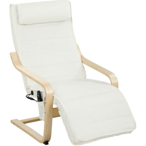 Fauteuil de salon massant chauffant RILEY crème et bois