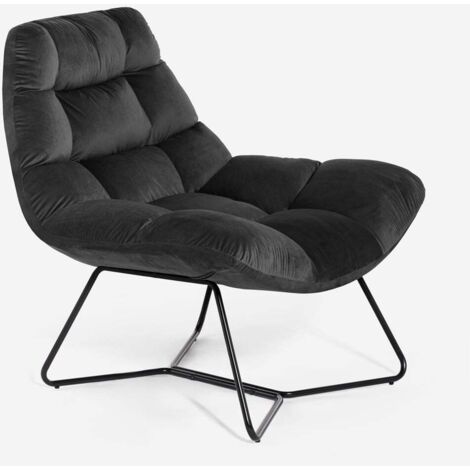 Fauteuil de salon moderne en velours design Karu - Noir