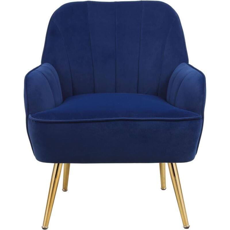 Fauteuil de salon moderne en velours pour lire ou se détendre, chaise d'appoint ergonomique, chaise d'invité avec pieds dorés, chaise capitonnée pour