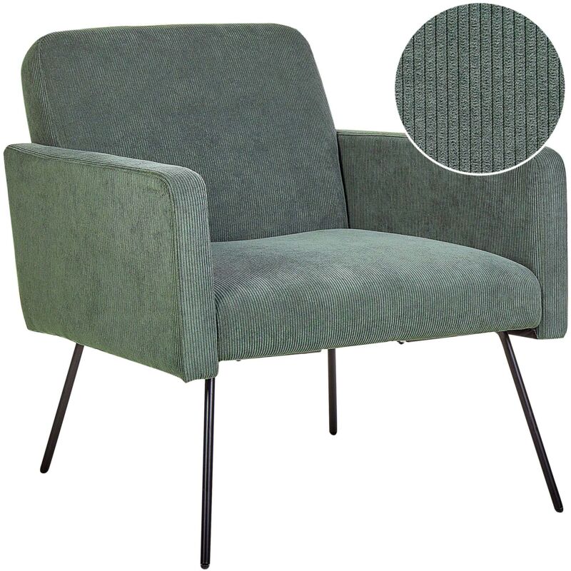 Fauteuil de Salon Moderne et Rétro Pied en Métal Noir Velours Vert Foncé Narken
