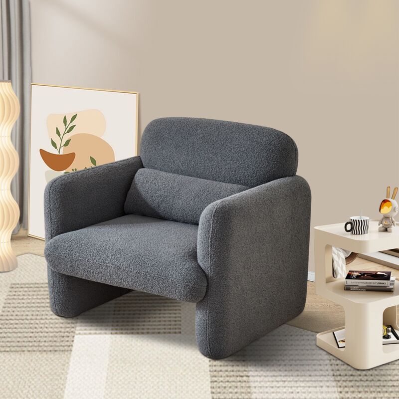 Fauteuil Sherpa Lounge, dossier épais, assise très résistante, structure en bois massif, pieds en hévéa, Fauteuil scandinave - Gris