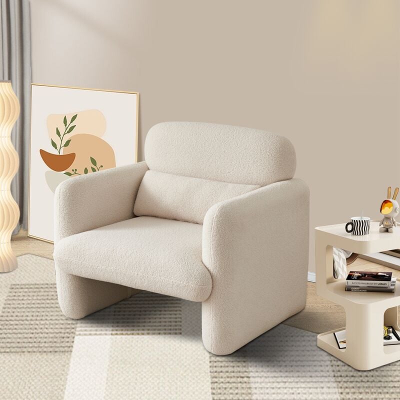 Fauteuil Sherpa Lounge, dossier épais, assise très résistante, structure en bois massif, pieds en hévéa, Fauteuil scandinave - Beige