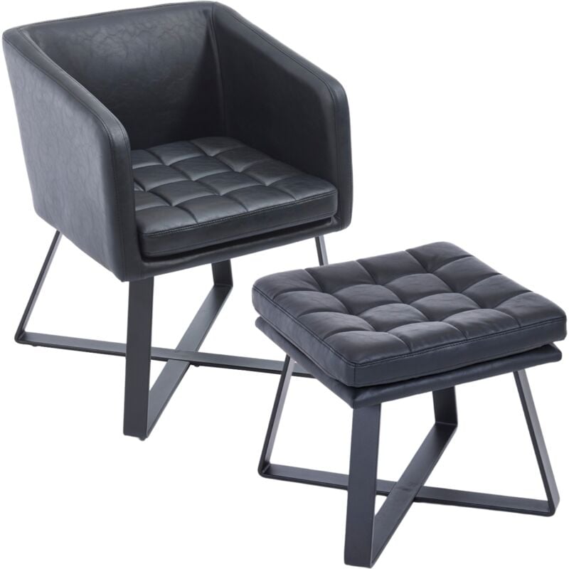 Fauteuil de Salon Scandinave avec Repose Pieds Fauteuil Coiffeuse Rembourré, Washon, Noir