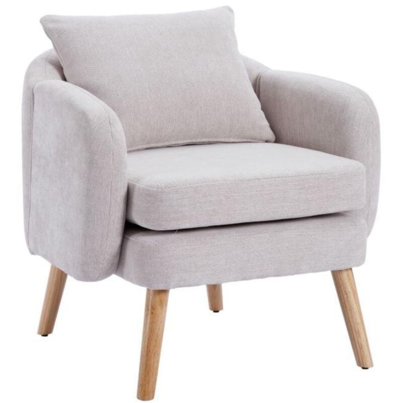 Fauteuil Relax, Fauteuil de Salon Scandinave, Fauteuil Salon en Chenille avec Pied Bois Fauteuil Confortable avec Assise Épais, Wahson, Gris