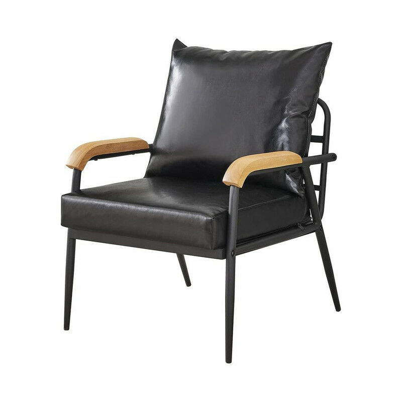 Fauteuil de salon simple en simili cuir doux avec support en métal, Noir