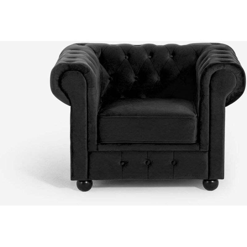 Fauteuil de salon style classique Chesterfield en velours Coventry - Noir Fauteuil de salon style classique Chesterfield en velours Coventry - Noir