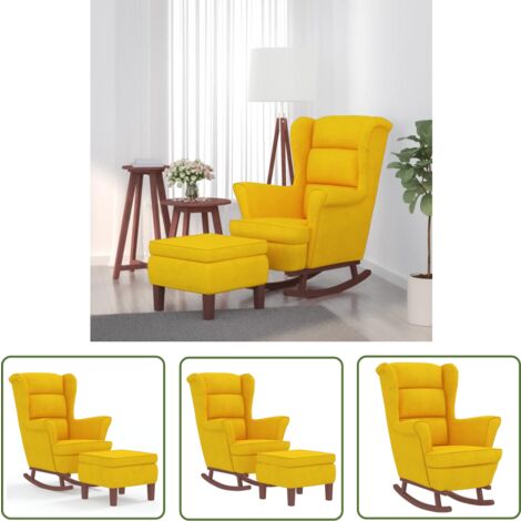 Fauteuil de salon - vidaXL Fauteuil à bascule à oreilles en velours jaune bois massif - Chaise de salon