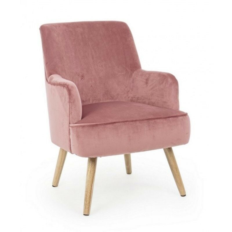 Yes Everyday - Fauteuil de salon vintage en velours Vieux Rose adeline 60x67x h79 cm