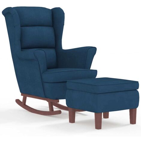Fauteuil de Salon，Chaise，Fauteuil à bascule à oreilles en velours bleu bois massif CFW264279