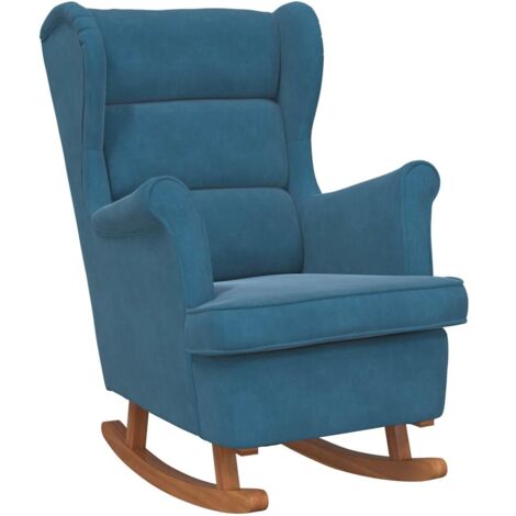 Fauteuil de Salon，Chaise，Fauteuil à bascule à oreilles en velours bleu bois massif CFW984521