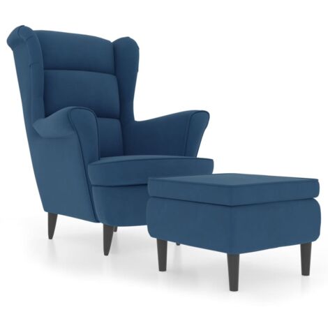 Fauteuil de Salon，Chaise，Fauteuil à oreilles avec tabouret bleu velours CFW453254