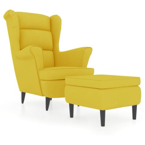 Fauteuil de Salon，Chaise，Fauteuil à oreilles avec tabouret jaune moutarde velours CFW405385