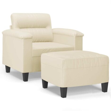 Fauteuil de Salon，Chaise，Fauteuil avec repose-pied Crème 60 cm Similicuir CFW169424