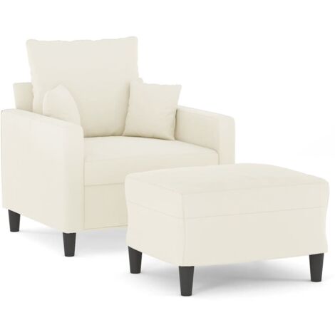 Fauteuil de Salon，Chaise，Fauteuil avec repose-pied Crème 60 cm Velours CFW340733