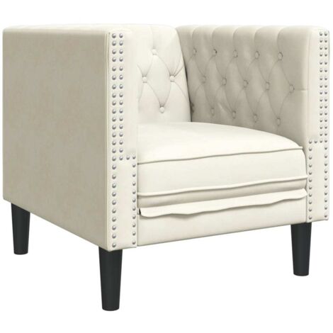 Fauteuil de Salon，Chaise，Fauteuil Chesterfield crème velours CFW536752