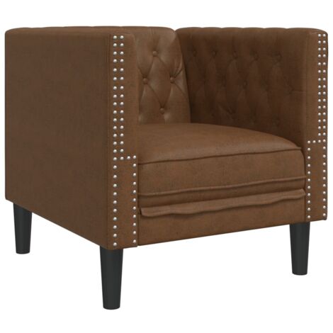 Fauteuil de Salon，Chaise，Fauteuil Chesterfield marron similicuir daim CFW706336
