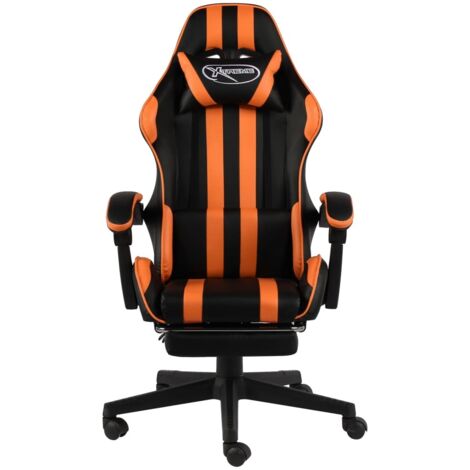 Fauteuil de Salon,Chaise,Fauteuil de jeux vidéo et repose-pied Noir et orange Similicuir CFW166259