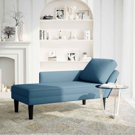 Fauteuil de Salon，Chaise，Fauteuil long avec coussin et accoudoir droit bleu velours CFW800922