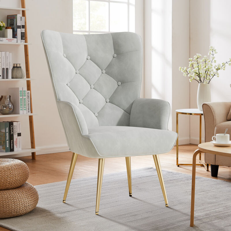 Fauteuil de salon,Fauteuil scandinave en Tissu Moelleux ,Fauteuil relax avec Accoudoir & Dossier,Chaise Coiffeuse Confortable,Gris