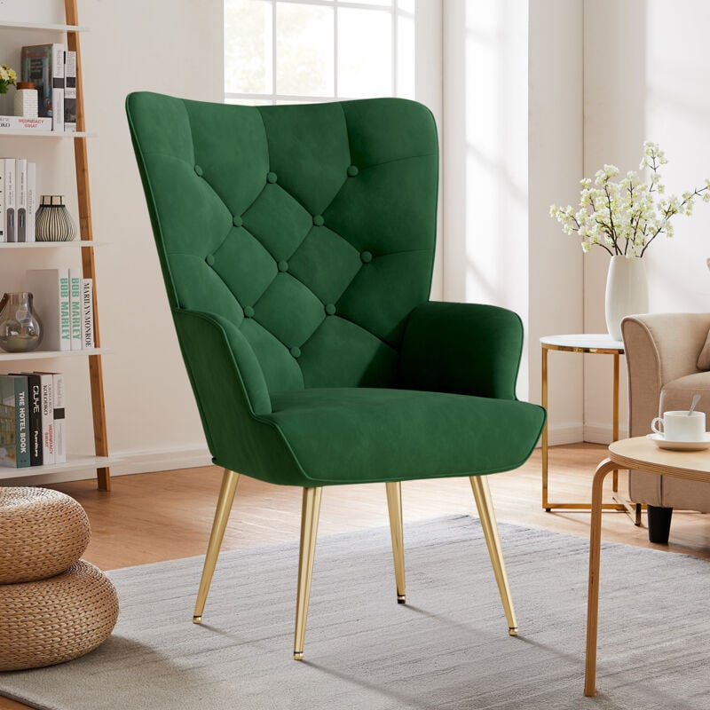 Fauteuil de salon,Fauteuil scandinave en Tissu Moelleux ,Fauteuil relax avec Accoudoir & Dossier,Chaise Coiffeuse Confortable,Vert