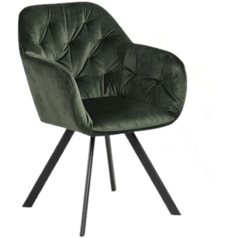 Fauteuil de table en velours capitonnée avec accoudoir ANTOINE