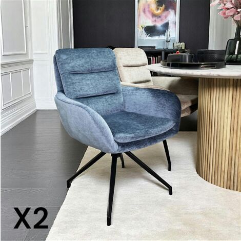 Fauteuil de table pivotant en velours bleu (lot de 2) PALERME