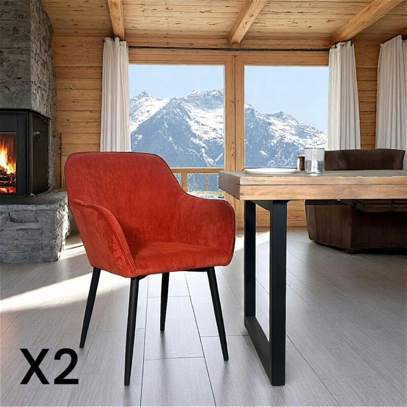 Pier Import - Fauteuil de table tissu cotelé terracotta (lot de 2) malmoe