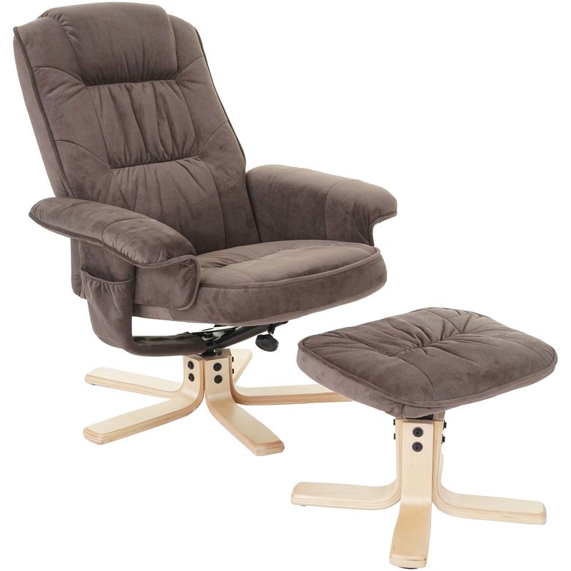 HHG - Fauteuil relax M56, fauteuil de télévision avec tabouret, tissu ~ imitation daim