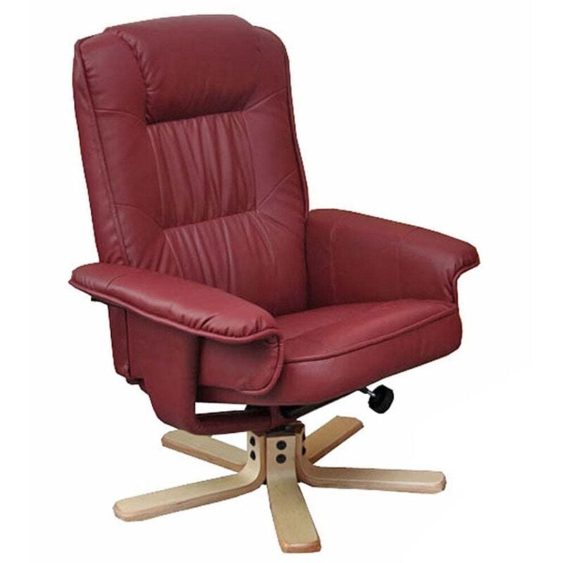 Fauteuil de télé M56, fauteuil de relaxation sans tabouret, similicuir, bordeaux