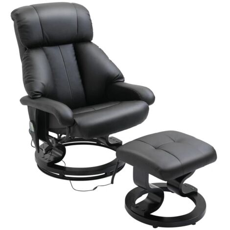 Fauteuil de télévision avec fonction de position allongée. Assises profondes, dossiers hauts et accoudoirs bien placés.Matériau : cuir artificiel. Dimensions : 76L x 80B x 102H cm. Couleur : noir.
