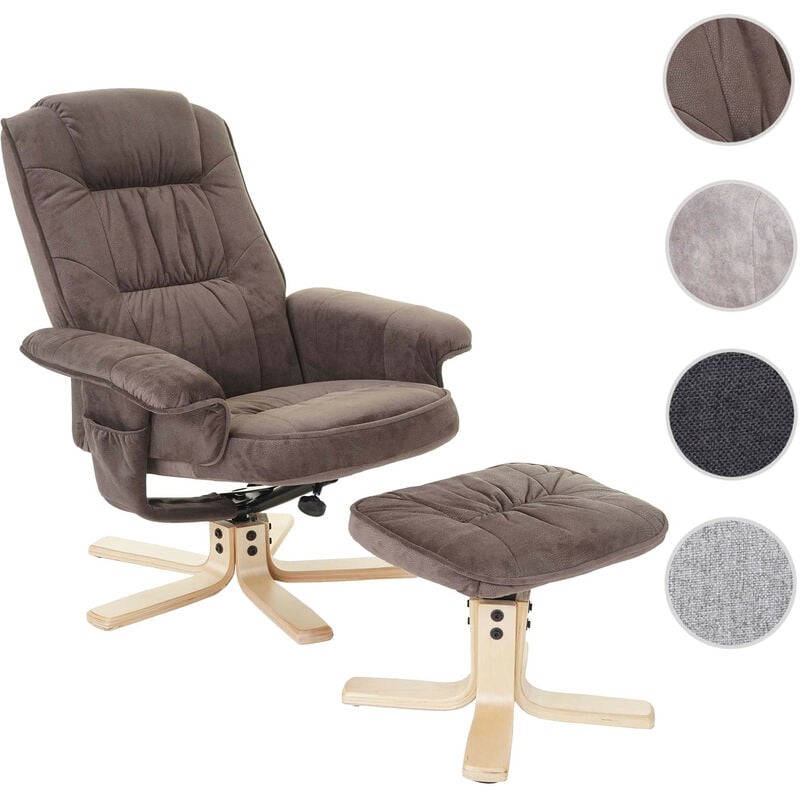 Fauteuil de télé M56, fauteuil de relaxation avec tabouret, tissu - gris clair