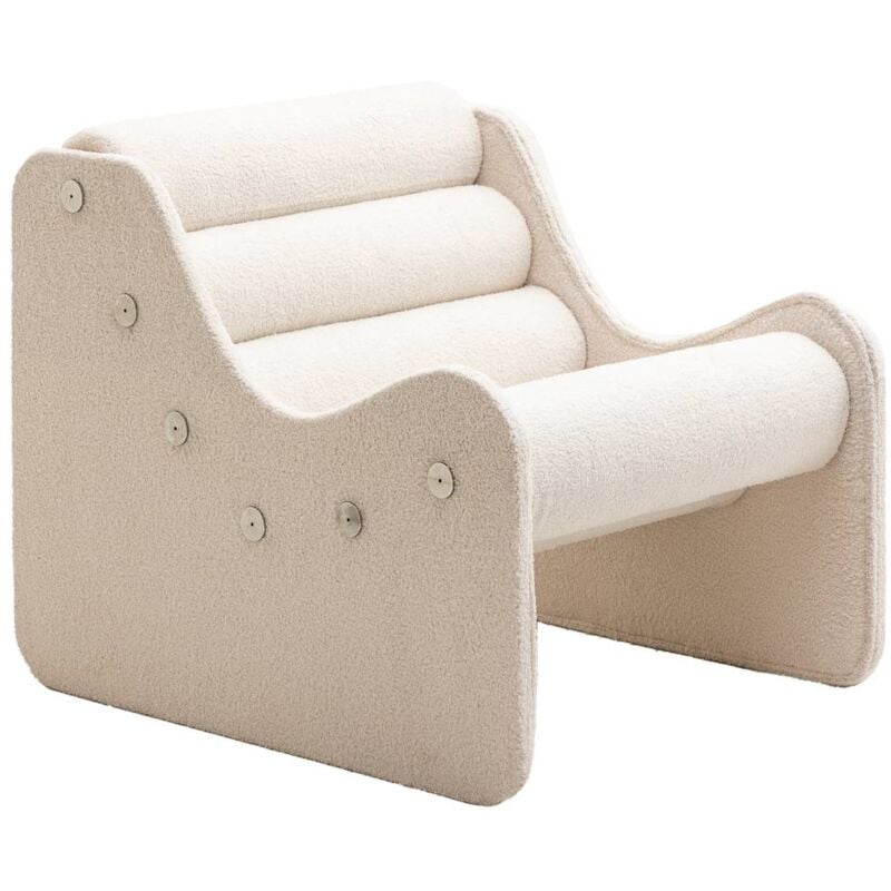 Made In Meubles - Fauteuil des années 70 en tissu bouclette blanc Soléa