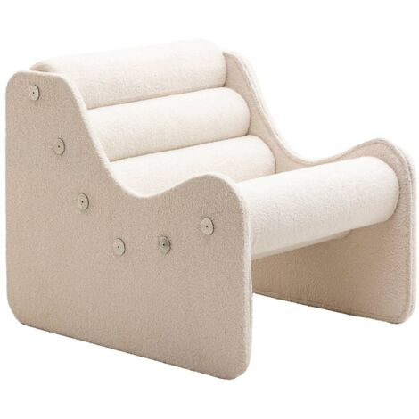 Fauteuil des années 70 en tissu bouclette blanc Soléa