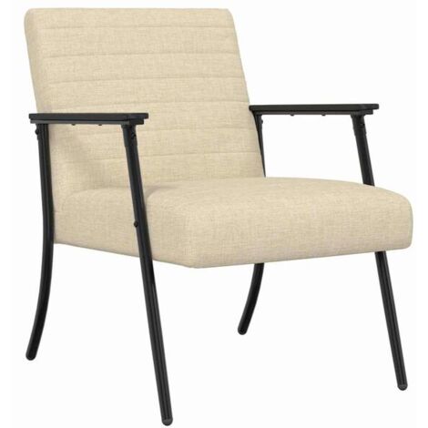 Fauteuil design beige en tissu – Siège confortable 59 x 75 x 78 cm pour salon, chambre ou bureau – Assise rembourrée, dossier ergonomique, pieds en bois massif