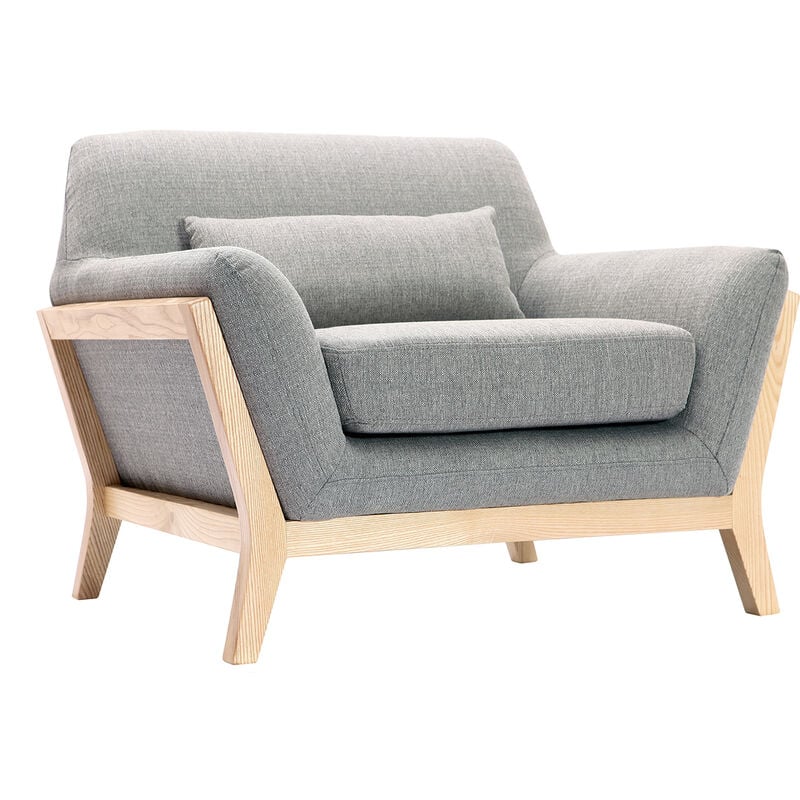Miliboo - Fauteuil scandinave en tissu gris et bois clair massif yoko